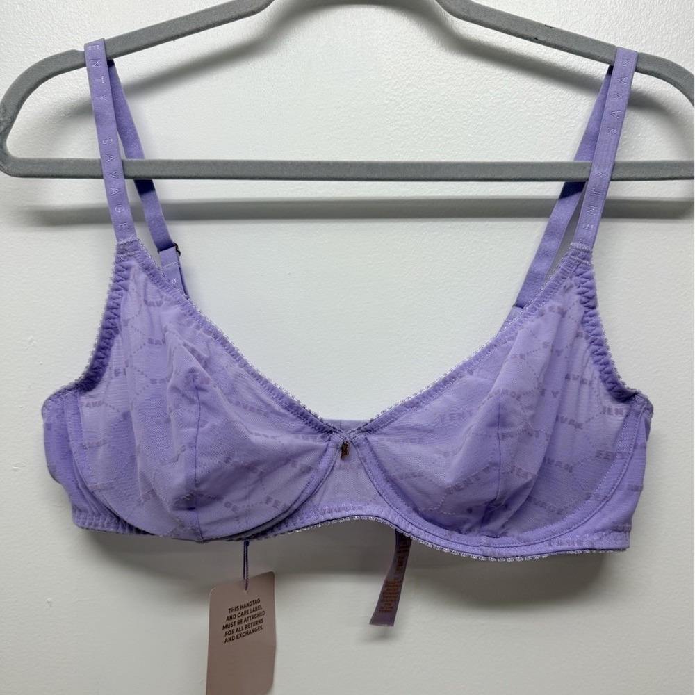 NEW SAVAGE X FENTY Floral Lace Unlined Purple Lavender Bra Size 38C #62
